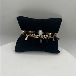 Gold and Black Beaded Bracelet Set 5 3/4” 3” extender 5 3/4 inches to 9 inches